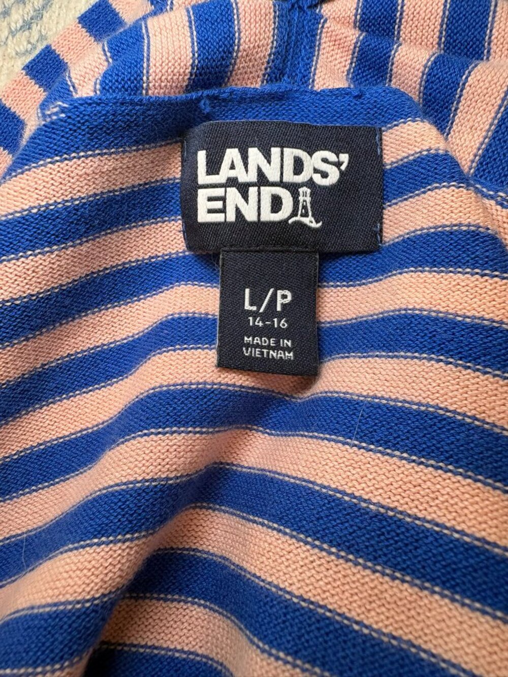 Lands' End Cotton Open Front Striped Colorblock Soft & Comfy Cardigan Sweater - Picture 10 of 12